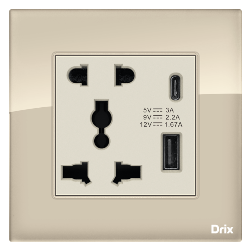 2 Pin 3 Pin Universal Socket With Dual USB