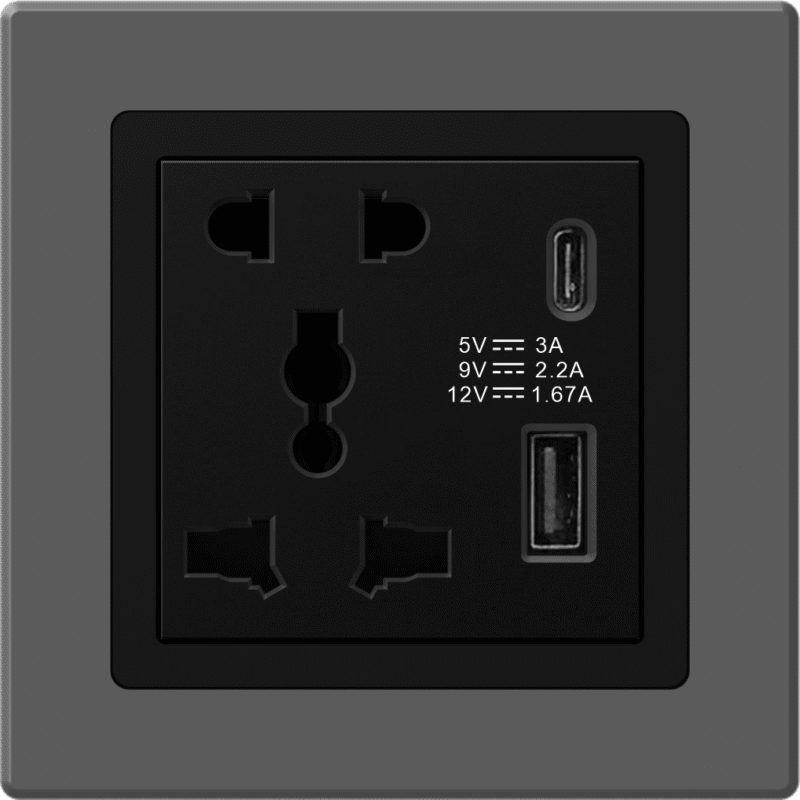 DK4 - 2 PIN , 3 PIN UNIVERSAL SOCKET WITH DUAL USB